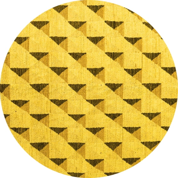 Ahgly Company Machine Washable Indoor Round Solid Yellow Modern Area Rugs, 4' Round