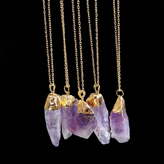 Fiudx Collar de Cuarzo Natural, Colgante de Cristal Irregular, Piedra Preciosa Curativa Bañada En Oro, Diseño de Arcoíris, Joya Única con Piedra de Nacimiento, Accesorio de Uso Diario, Un Regalo Idea