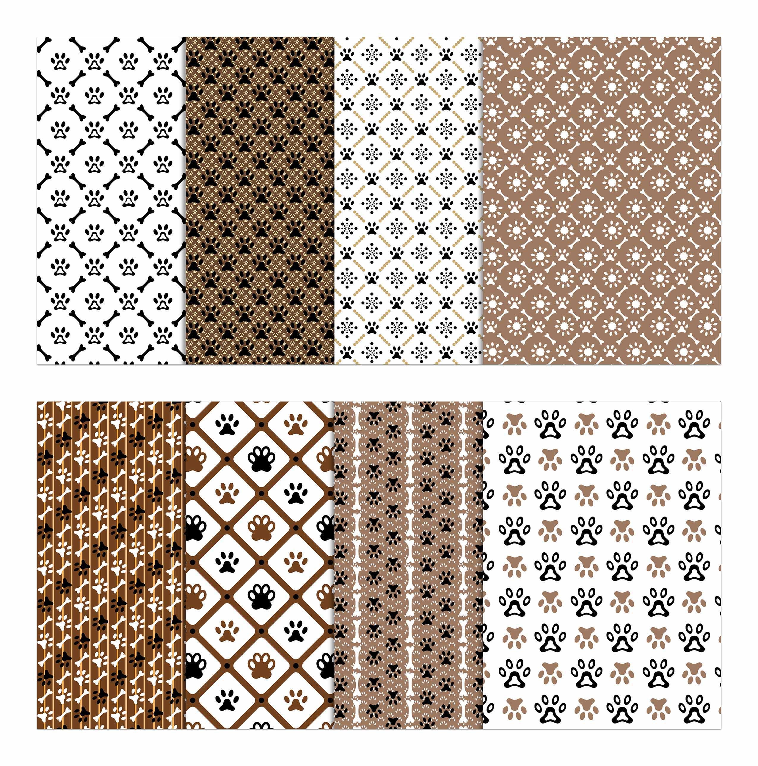 Soimoi 8 Pc Fat Quarter Bundle,Dog Paw PrintPrint 18"x 22"DIY Patchwork-100% CottonPre-Cut Quilting Fabric White & Brown
