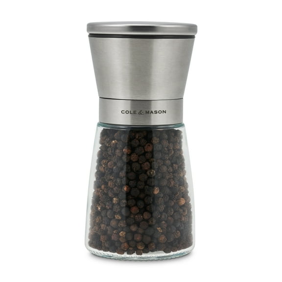 Cole & Mason Sunderland 5.5" Pepper Mill Set for Black Peppercorns - Aesthetic Pepper Mills - Kitchen & Home Essentials - Refillable Pepper Mill Grinder - Glass Spice Mills