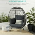 thumbnail image 5 of CHAUKY Wicker Egg Chair, Oversized Indoor Outdoor Lounger for Patio, Backyard, Living Room w/ 4 Cushions, Steel Frame, 440lb Capacity - Gray/Charcoal, 5 of 14