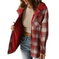 thumbnail image 2 of Women's Plaid Jacket Long Sleeve Button Down Fleece Hooded Jackets Warm Coat Red Checkered M, 2 of 7