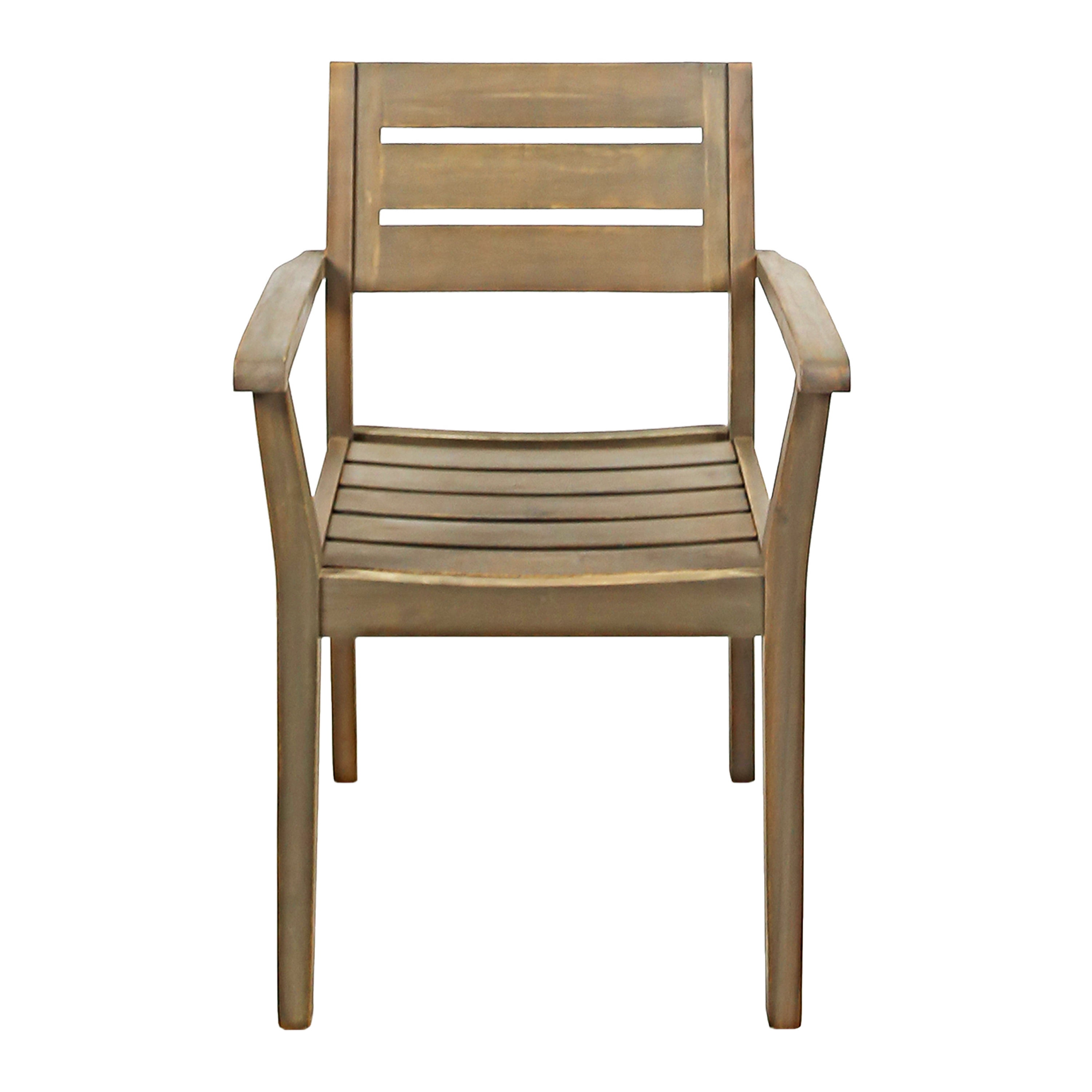Dining Chairs Set of 2, Stamford Outdoor Acacia Wood Armchairs for Backyard Poolside, Grey