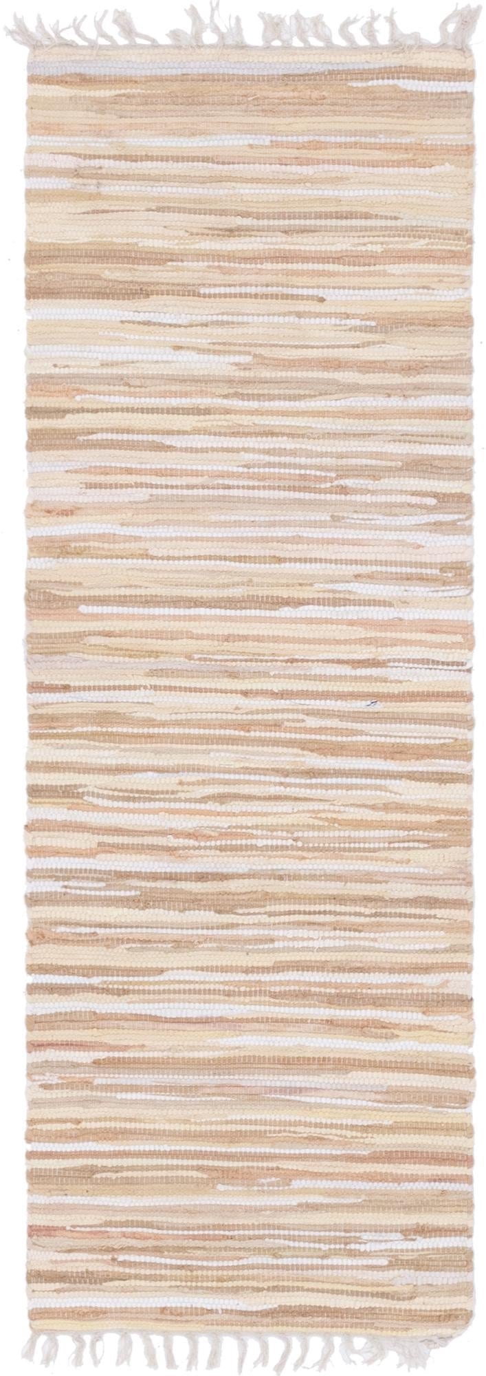 Unique Loom Chindi Cotton Collection Area Rug - Striped (2' x 6' Runner Beige/Ivory)