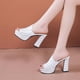 thumbnail image 5 of Amzcrzy Zapatos de mujer,Zapatos de mujer,Zapatillas de mujer, Zapatillas de verano para mujer, de tacón alto y grueso, con boca de pez, de color liso Sandalias Mujer Zapatillas De Casa, 5 of 5