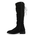 thumbnail image 2 of YDN Women's Chunky Low Heel Lace Up Knee High Boots Side Zipper Round Closed Toe Flat Long Booties Daily Walking Casual Shoes Size 9 Black, 2 of 5