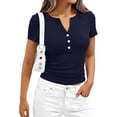 thumbnail image 5 of Qwertyu Women's 2026 Fall Summer Short Sleeve Tops Ribbed Henley Button Slim Fit Basic Casual T Shirts Blouse Clothing Navy XL, 5 of 7