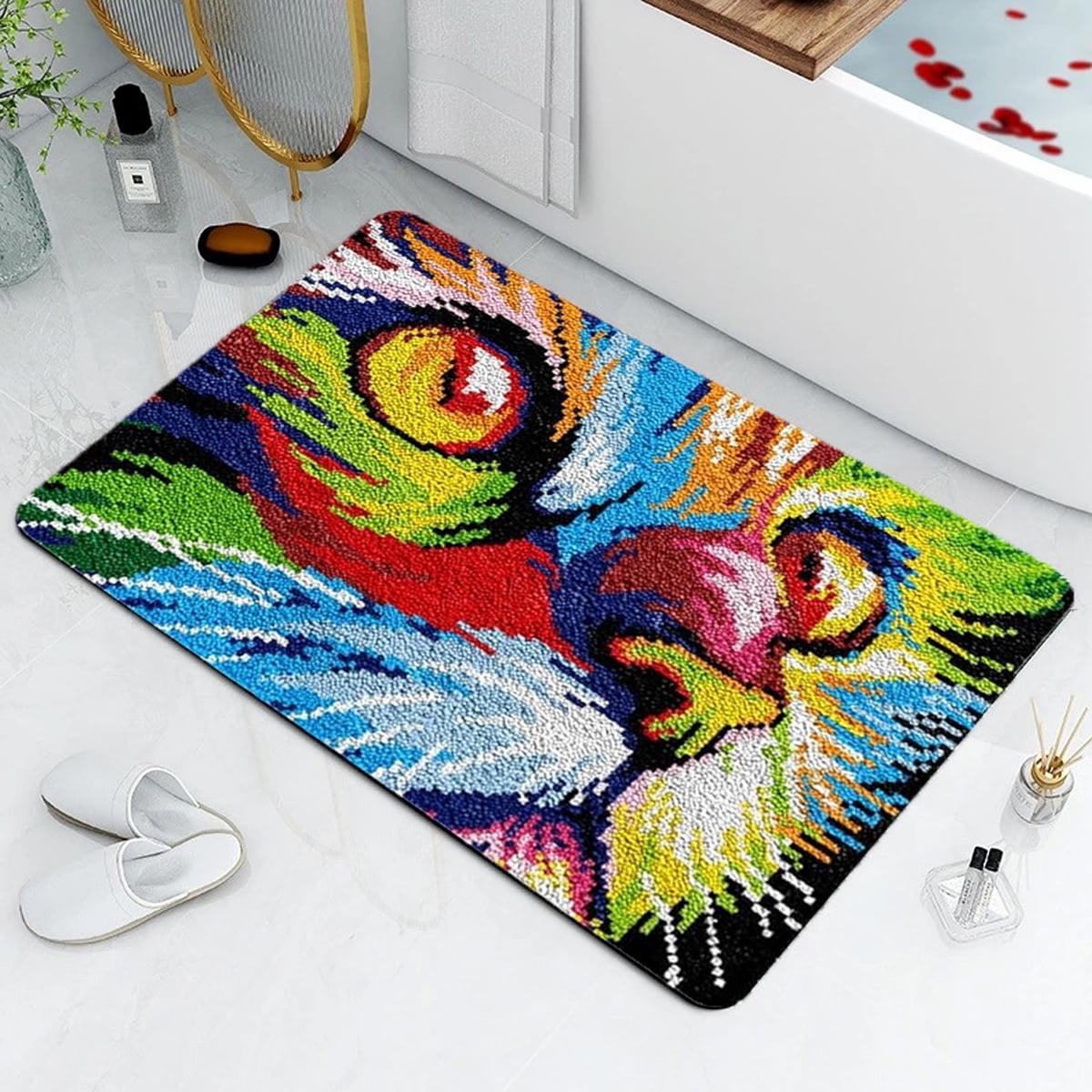 DIY Craft Latch Hook Rug Latch Hook Kits,Latch Hook Dog Rug Making Kit for Adults and Kids, Color Cat Lactch Hook Rug Making Needlework Kits for Beginners 50×38cm/20*15in
