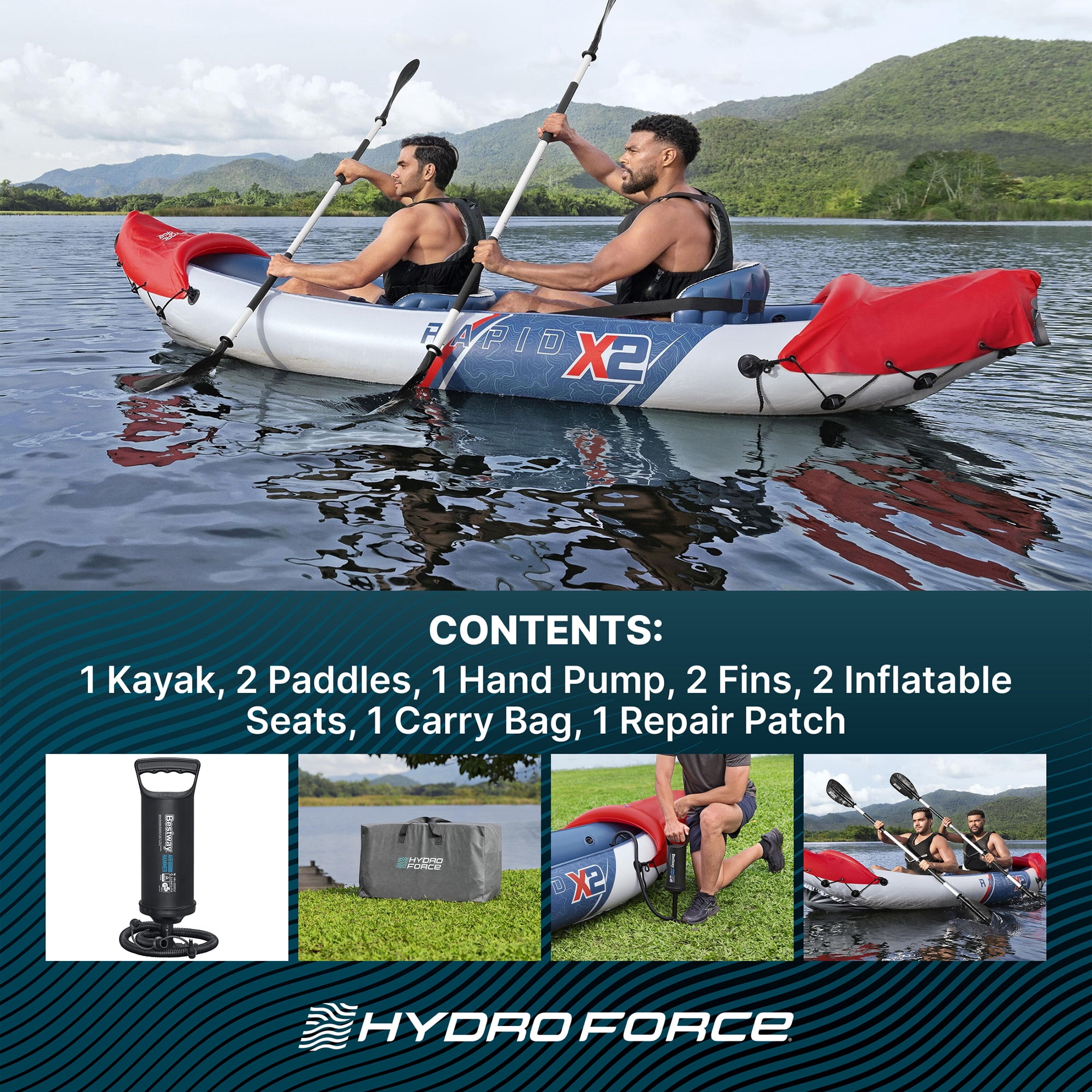 Bestway Hydro-Force Rapid X2 Inflatable 2 Person Kayak Outdoor Water Set