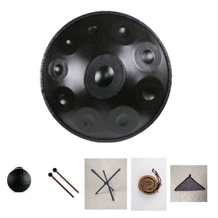 22-Inch Handpan Drum Black  Handcrafted Steel with Full Accessories  Healing Sound  Ideal Gift