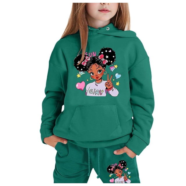 WEAIXIMIUNG Chandails en Molleton pour Filles Mode Décontractée Imprimée à Manches Longues avec Capuche et Pantalon Ensemble 2-3 Ans