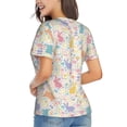 thumbnail image 3 of Xecao Flower Color Rabbit for Women's V-Neck T-Shirts-Elegant Half-Sleeve Tops Perfect for Summer-Medium, 3 of 5