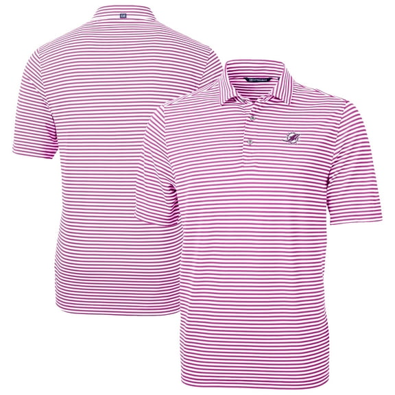 Men's Cutter & Buck Pink Miami Dolphins Virtue Eco Pique Stripe Recycled Polo
