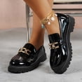 thumbnail image 4 of Womens Patent Faux Leather Platform Chunky Loafers Slip On Dress Shoes with Gold Buckle Rhinestone Black,Size 7.5, 4 of 8