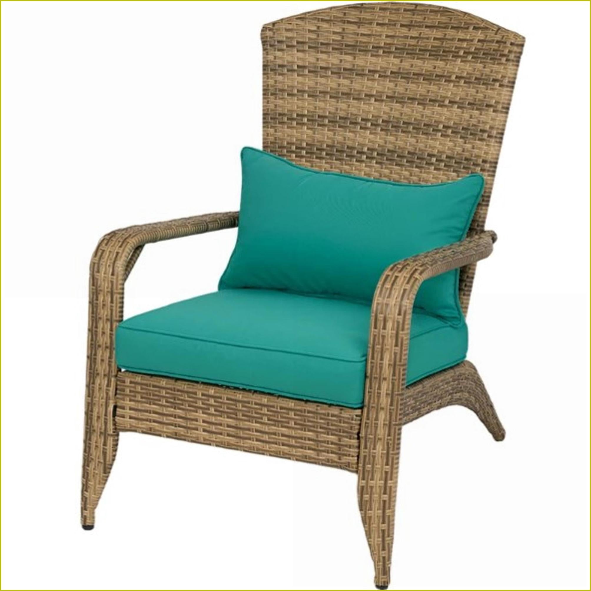 Outdoor Adirondack Chair Curved Tall Back PE Wicker with Soft Sky Blue Cushion for Patio Porch Pool | Brown | Steel