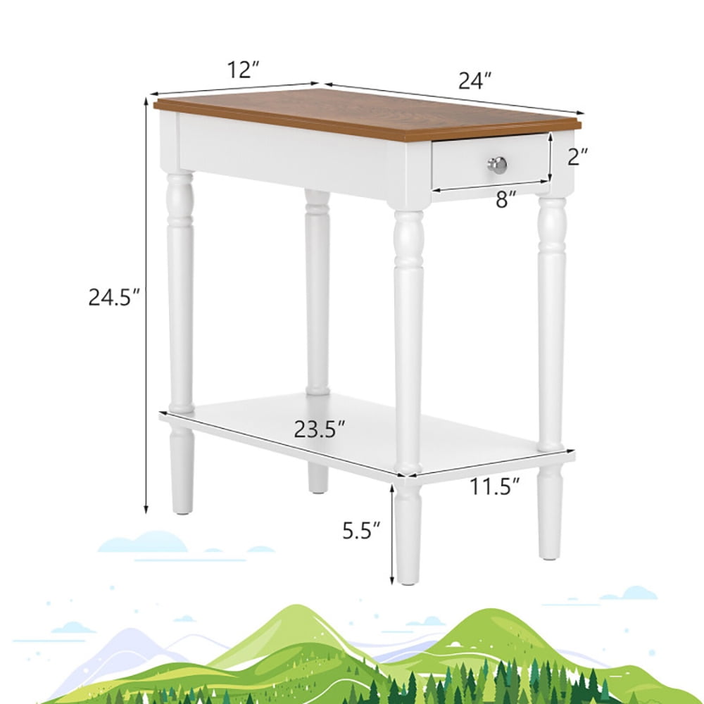 Finihen End Table, Narrow Side Table with Drawer and Open Storage Shelf, Sofa Side Table, Bed Side Table, for Living Room, Bedroom, White Finihen End Table, Narrow Side Table with Drawer and Open Storage Shelf, Sofa Side Table, Bed Side Table, for Living Room, Bedroom, White