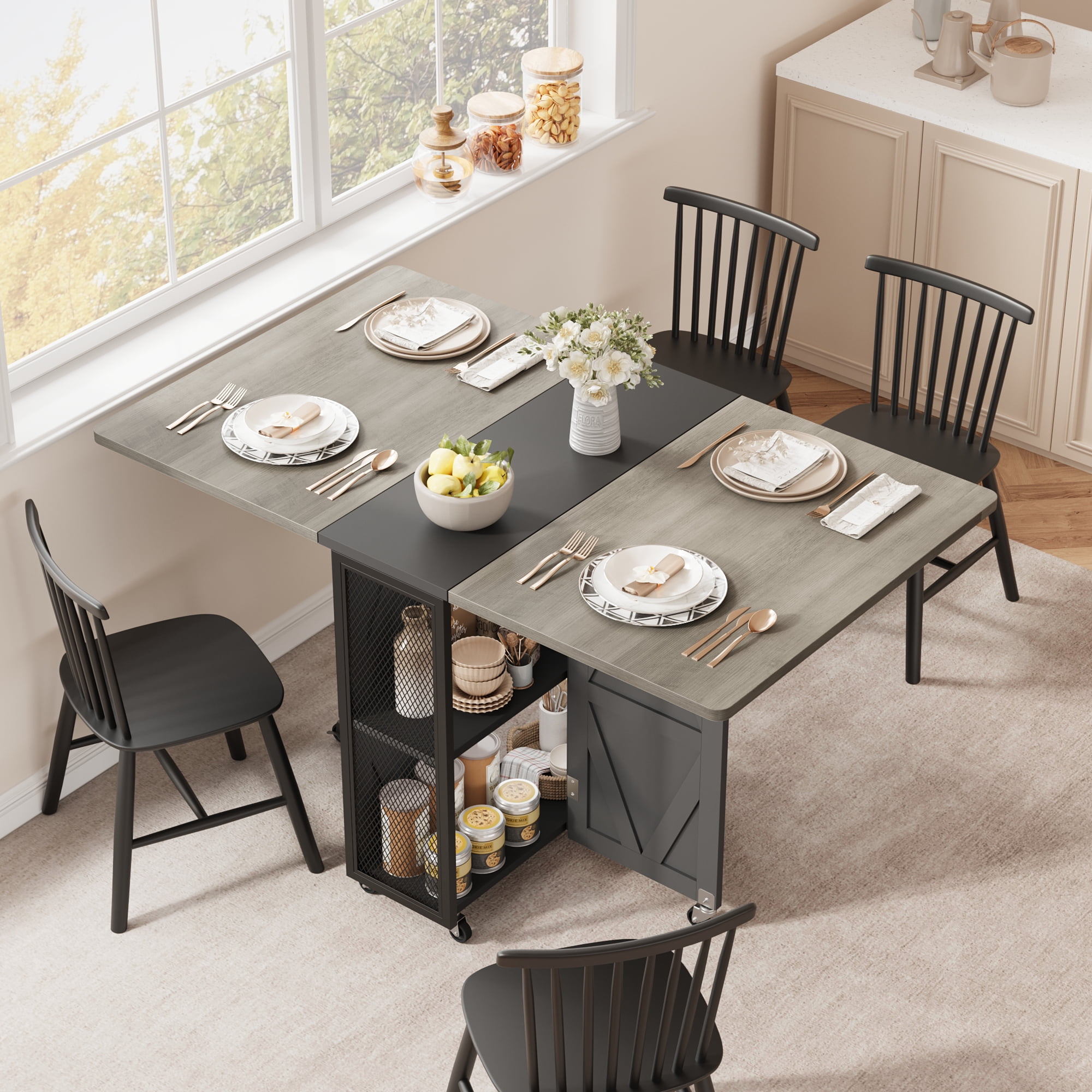 Hijob Folding Dining Table for 2-4 Persons, Space Saving Dining Room Table, 47" Folding Kitchen Table, Carlo Grey