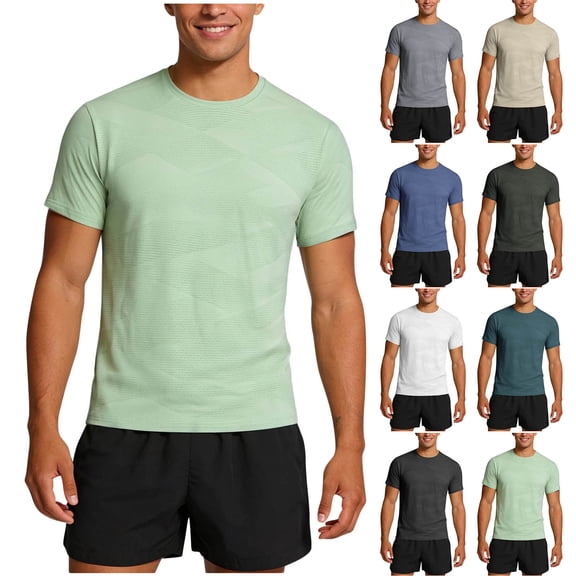 Gym T Shirts for Men, Moisture Wicking Athletic Breathable Running Tops Cooling Fabric Quick Dry Short Sleeve T-Shirt Summer Stretchy Workout Tees Plus Size L-5XL