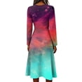 thumbnail image 5 of BOMYJESK Summer Dresses for Women Long Sleeve Spring Midi Dresses Flowy Ruched Trendy Casual Office Dress Purple S, 5 of 5