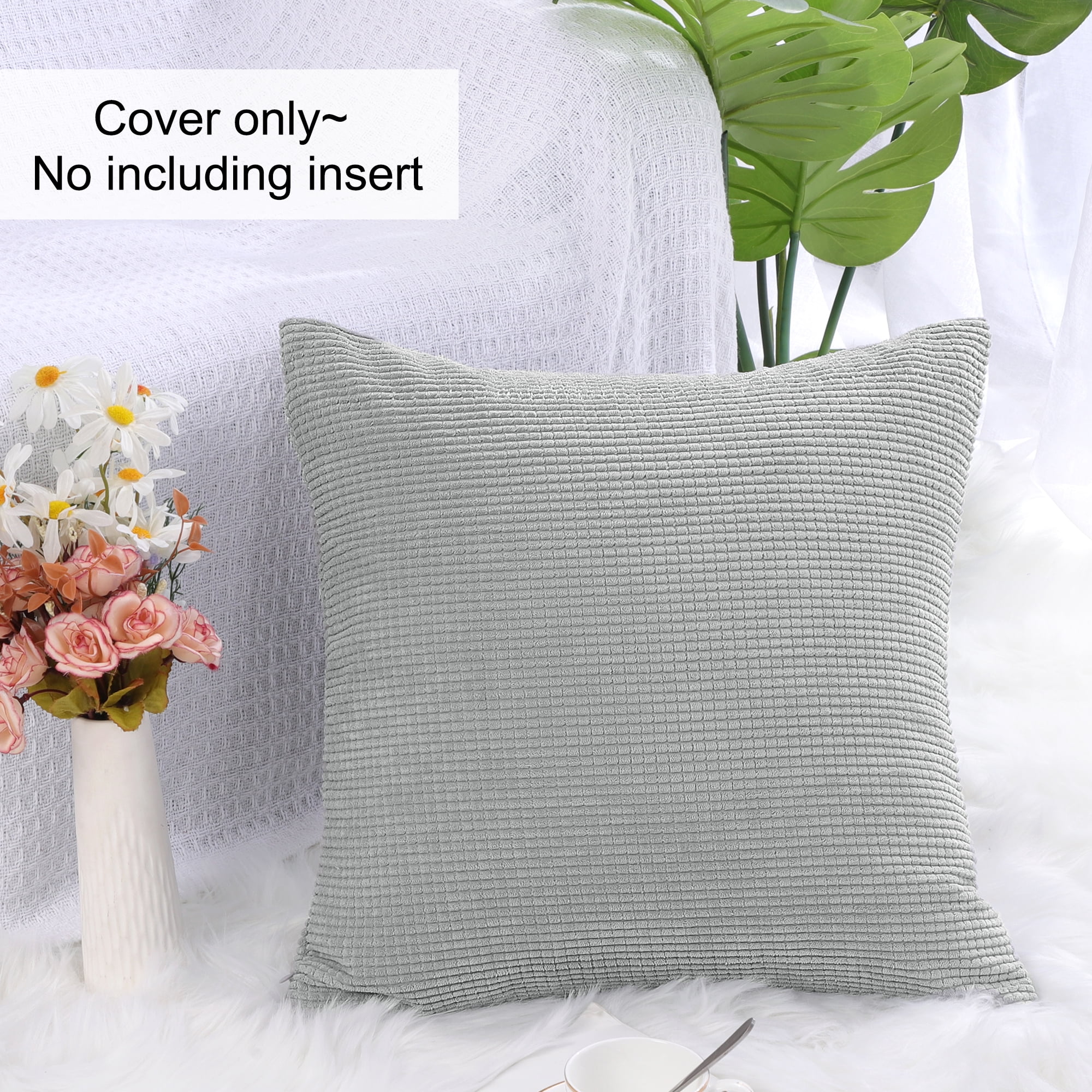 PiccoCasa Velvet Corn Striped Square Throw Pillow Covers, Grey, 18"x18"