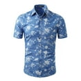 thumbnail image 2 of MODA NOVA Big & Tall Men's Short Sleeves Button Down Fish Bone Prints Shirt Denim Blue Floral Print 46, 2 of 5