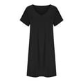 thumbnail image 6 of Besolor Women's Summer Casual Dresses V Neck Short Sleeve Sundress Solid Color Flowy Mini Dress with Pockets, 6 of 7