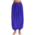 thumbnail image 2 of Aislor Women Belly Dance Side Split Yoga Pants Bloomer Trousers Perforance Blue One Size, 2 of 7