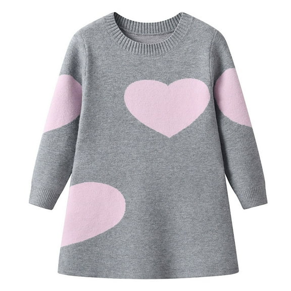 KHONTS Girls Sweaters Stylish Heart Pattern Knit Dress Suitable Daily Wear Casual Cozy Sweater Dress,Sizes 3-14 Years Grey 160