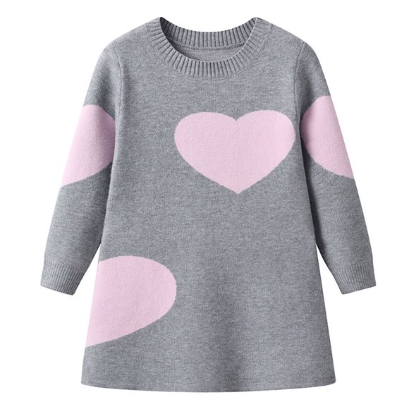 SGMVNU Girls Fall Sweaters - Heart Pattern Knit Dress, Casual Cozy Sweater Dress for Stylish Kids Girls, Baby Girl Clothes(Size 6-7 Years,Grey)
