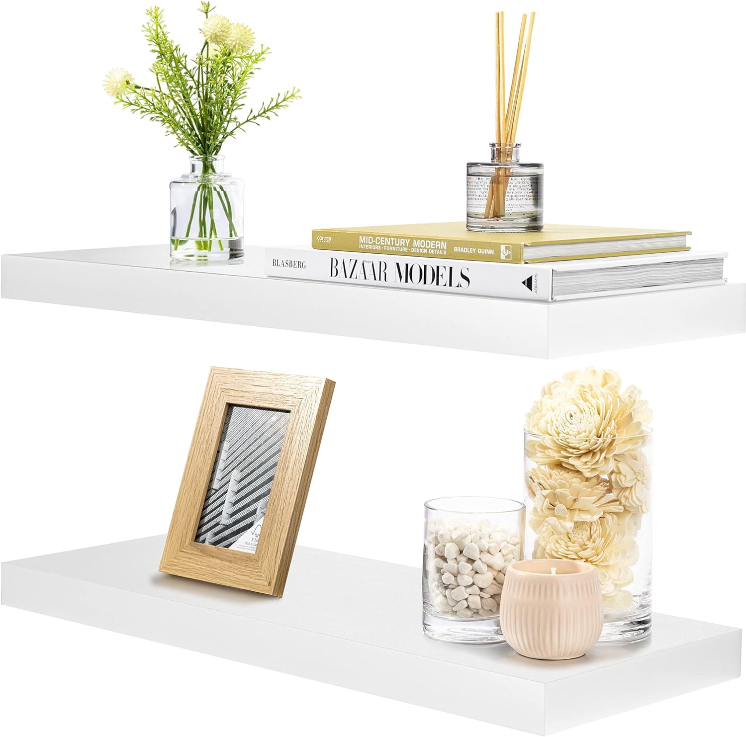 Sorbus 2 Pack Wood Floating Shelves Wall Hanging Length 24-inch, White