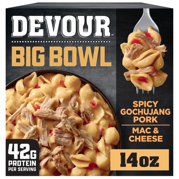 Devour Big Bowl Spicy Gochujang Pork Mac & Cheese, 14 oz Box