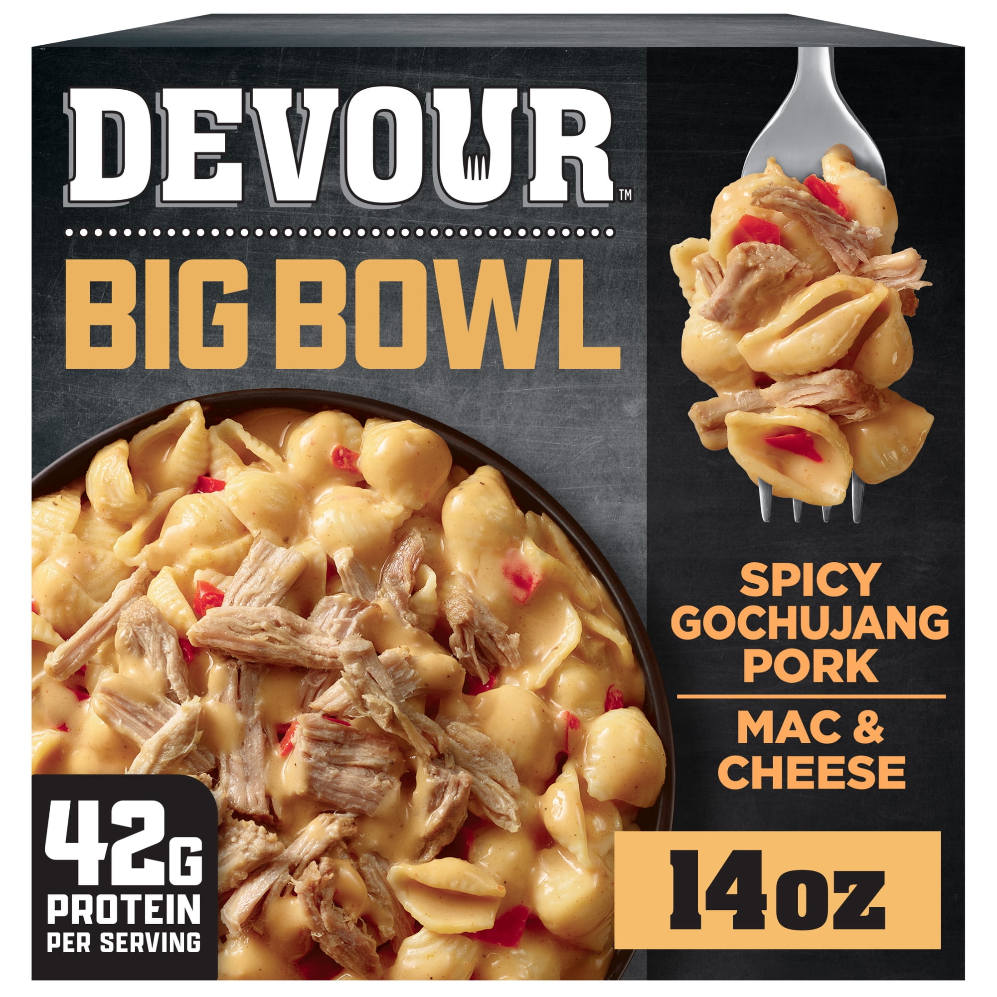 Devour Big Bowl Spicy Gochujang Pork Mac & Cheese, 14 oz Box