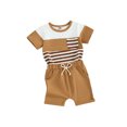 thumbnail image 2 of Musuos 2Pcs Toddler Boy Summer Outfits 6 12 18 24M 3Y Short Sleeve Striped Print T-shirts + Drawstring Shorts Set Casual Clothing for Infant, 2 of 10