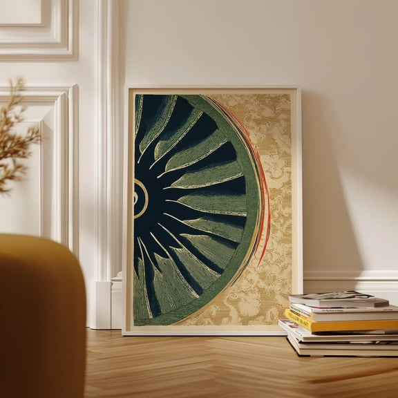 Botanical Umbrella Poster, Japanese Line Art In Green And Rust Tones, Minimal Decor, Framed Artwork, Living Room, Elegant Interior Decoration For Bedroom Living Room, Unframed Poster 24X36