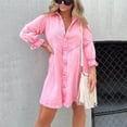 thumbnail image 2 of Idoravan Womens Jean Dresses in Clothing Long Sleeve Women's Solid Color Casual Sleeveless Linen Loose Fitting Dress With Pockets Pink M, 2 of 5