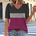 thumbnail image 4 of Smsaxvxz Women's Summer Tops Fashion Color Patchwork V Neck Button Short Sleeve Shirts Casual Loose Blouse Black XL, 4 of 6