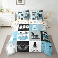 thumbnail image 2 of Manfei Halloween Ghost Bedding Comforter Set 7pcs,Spider Webs King Bedding Sets,Blue Pumpkin Bed Sheets,Microfiber Room Decoration Reversible, 2 of 7