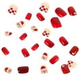 thumbnail image 2 of 24 uñas postizas de cobertura completa con diseño de copo de nieve rojo, pegatinas para decoración de uñas DIY., 2 of 7