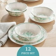 The Pioneer Woman Agatha 12-Piece Stoneware Dinnerware Set, Green