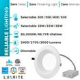 thumbnail image 6 of Luxrite 8 inch Commercial LED Recessed Light with J-Box, 25/29/33W, 4 Color Selectable, 2400/2700/3000 Lumens, Dimmable, Wet Rated, 6 of 8