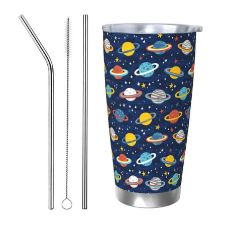 

Cauagu Planets And Stars Pattern 20oz Tumbler Stainless Steel Vacuum Insulated Tumbler with Lid Insulated Coffee Mug Thermal Cup with Splash Proof Sliding Lid-Straw Three-piece Set