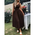 thumbnail image 3 of Women'S Summer Maxi Dress Sleeveless Square Neck Casual Beach Sundress with Pockets, Flowy Patchwork Coffee Color XL, 3 of 6