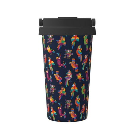 

Xecao Colorful Birds Pattern Insulated Coffee Mug with Handle & Flip Thermos Mug Water Bottle Coffee Tumbler Cup