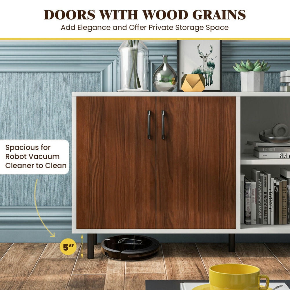Finihen Kitchen Storage Cabinet, Buffet Sideboard, Modern Buffet Sideboard with 2 Doors and Open Compartments, for Dining Room, Kitchen, Living Room, Walnut Finihen Kitchen Storage Cabinet, Buffet Sideboard, Modern Buffet Sideboard with 2 Doors and Open Compartments, for Dining Room, Kitchen, Living Room, Walnut