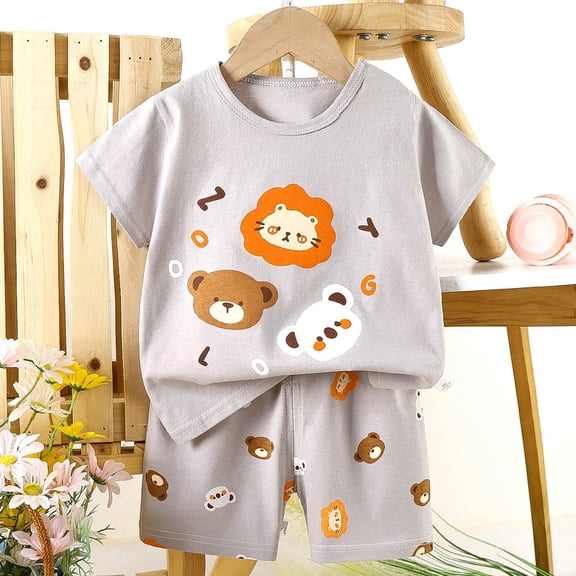Fatuov Boys T-Shirt Shorts Set Summer Fashion Short Sleeve Outfits for Beach Vacation Funny Pattern Crew Neck Two-Piece Set 6 Years