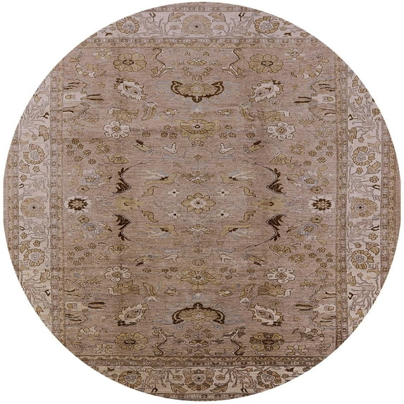 Ahgly Company Machine Washable Indoor Round Industrial Modern Khaki Rose Pink Area Rugs, 8' Round