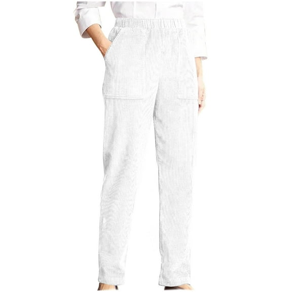 Posijego Corduroy Pants for Women Elastic Waist Casual Straight Leg Vintage Fall Winter Trousers with Pockets