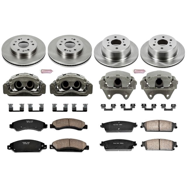 PowerStop Front and Rear Stock Replacement Brake Pad and Rotor Kit with Calipers Fits: CADILLAC CHEVROLET GMC Select Models KCOE2068