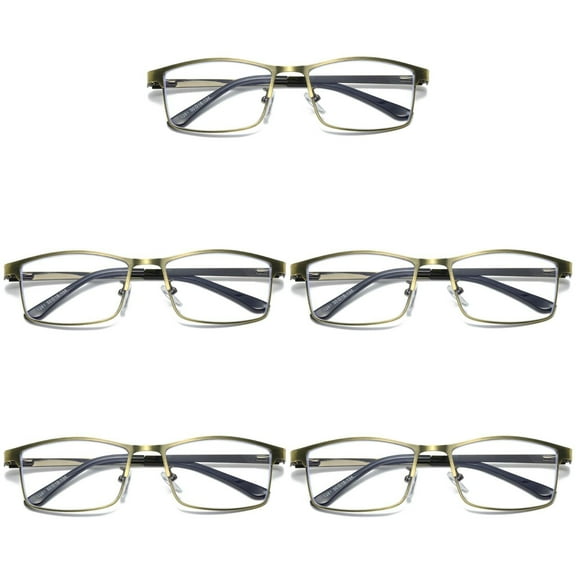 B & Q 5 PK Brass Metal Frame Mens Reading Glasses Spring Hinge Blue Light Blocking Readers  0.75