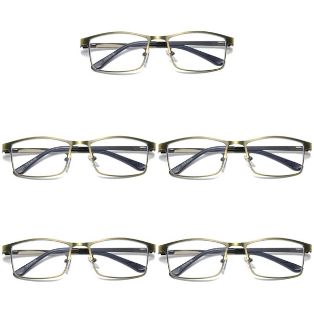 B & Q 5 PK Brass Metal Frame Mens Reading Glasses Spring Hinge Blue